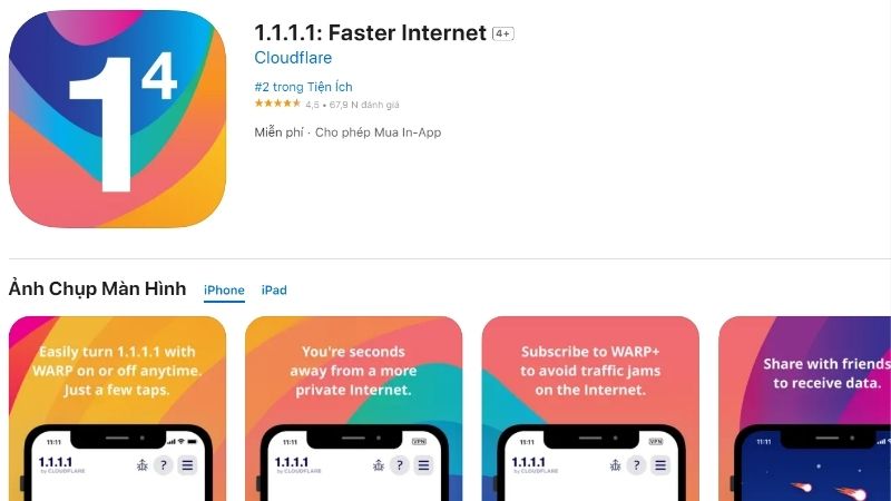 Tải 1.1.1.1 cho điện thoại iOS